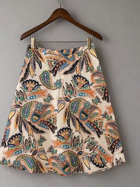 Van Heusen Paisley A-Line Skirt Women’s Sz 6 Cream Blue Orange Knee Length